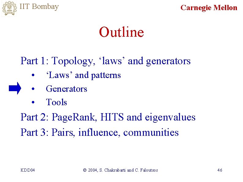IIT Bombay Carnegie Mellon Outline Part 1: Topology, ‘laws’ and generators • • •