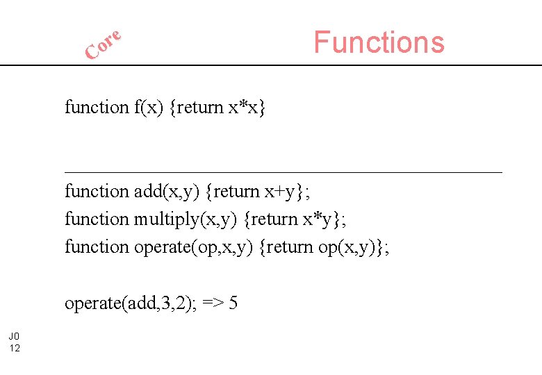 e r Co Functions function f(x) {return x*x} _______________________ function add(x, y) {return x+y};