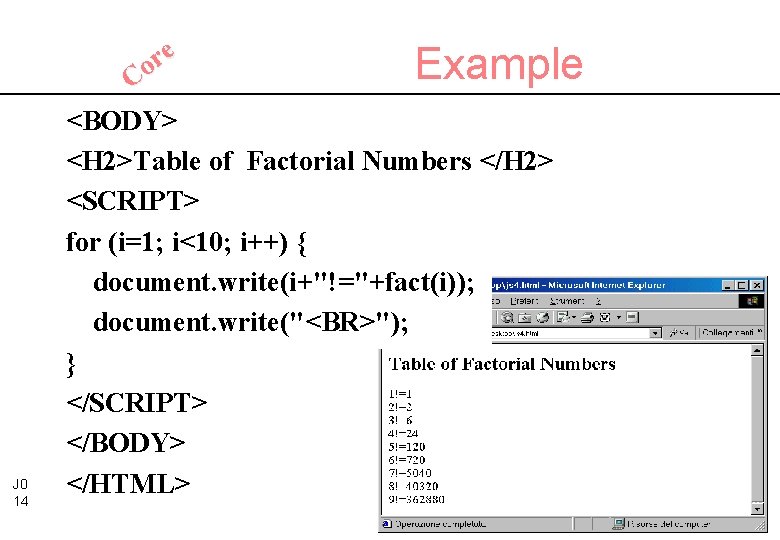 e r Co J 0 14 Example <BODY> <H 2>Table of Factorial Numbers </H