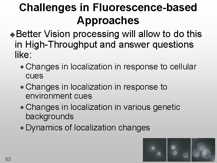 Challenges in Fluorescence-based Approaches u. Better Vision processing will allow to do this in