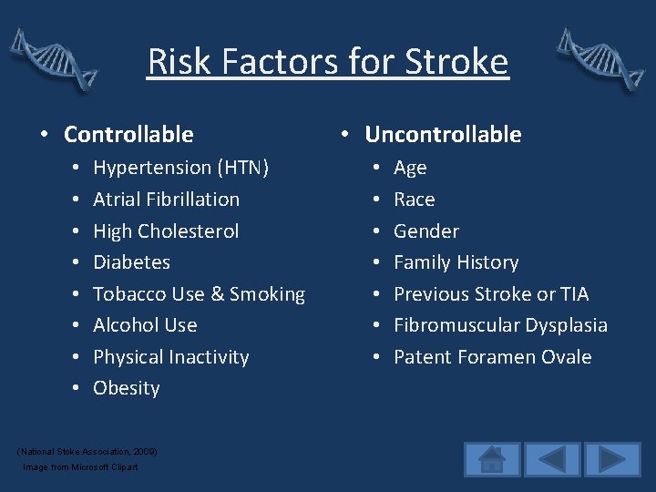 Risk Factors for Stroke • Controllable • • Hypertension (HTN) Atrial Fibrillation High Cholesterol