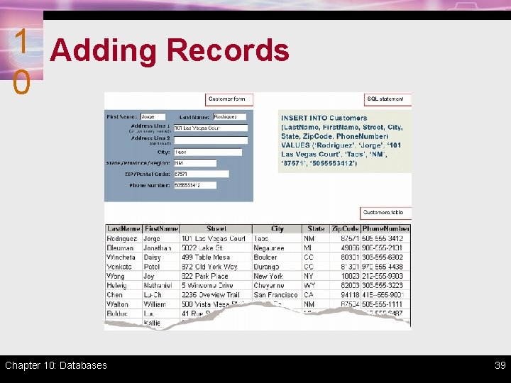 1 Adding Records 0 Chapter 10: Databases 39 