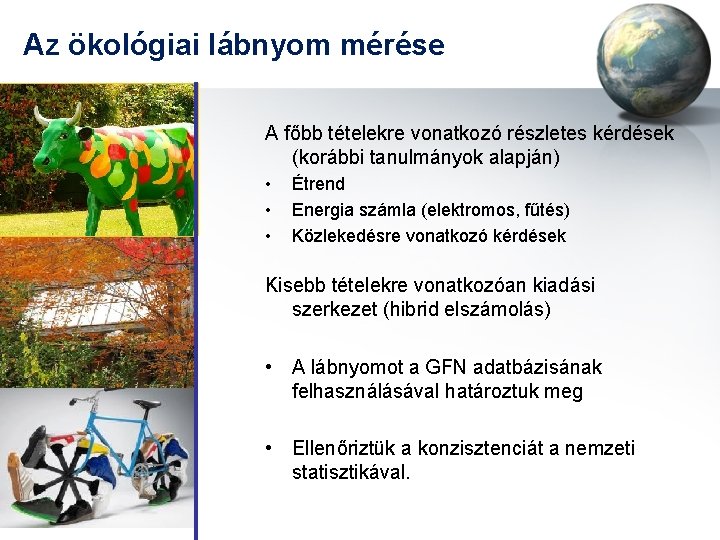 Az ökológiai lábnyom mérése A főbb tételekre vonatkozó részletes kérdések (korábbi tanulmányok alapján) •