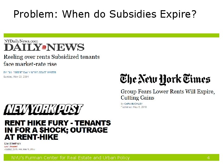 Problem: When do Subsidies Expire? NYU’s Furman Center for Real Estate and Urban Policy