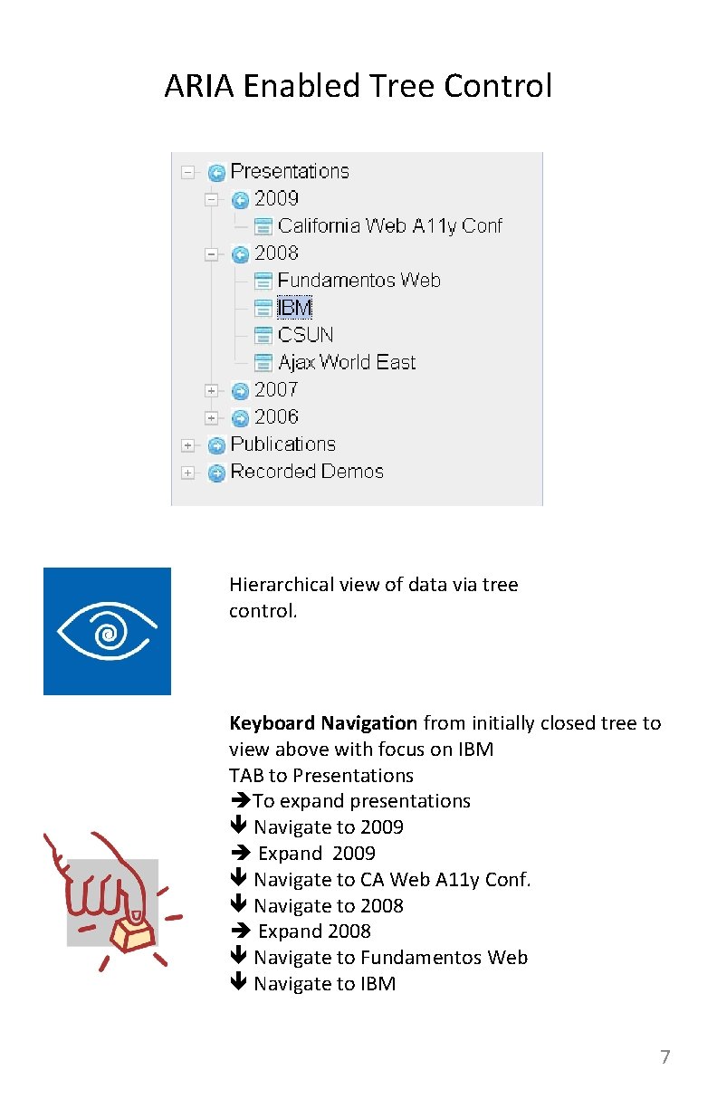 ARIA Enabled Tree Control Hierarchical view of data via tree control. Keyboard Navigation from