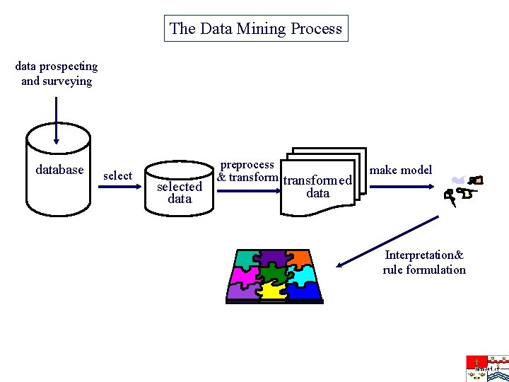 The Data Mining Process data prospecting and surveying database selected data preprocess & transformed