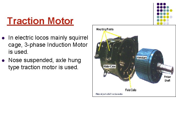 Traction Motor l l In electric locos mainly squirrel cage, 3 -phase Induction Motor