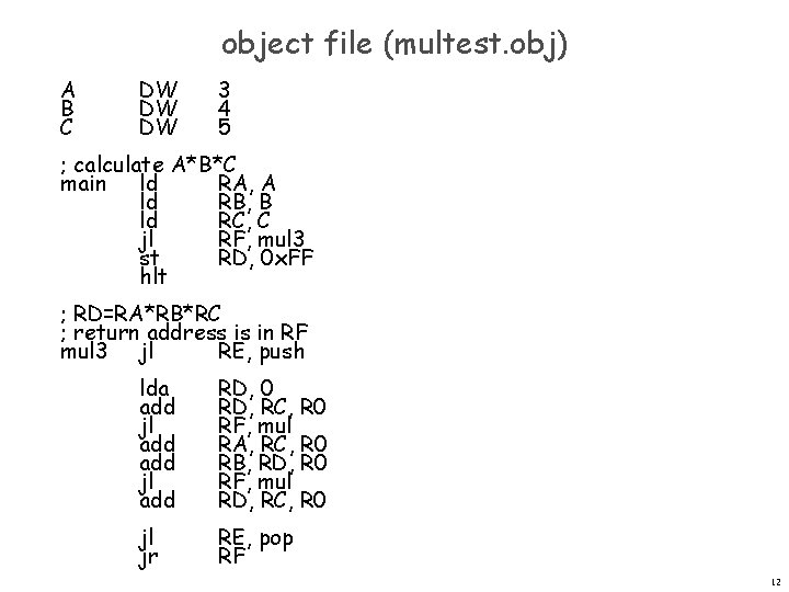 object file (multest. obj) A B C DW DW DW 3 4 5 ;