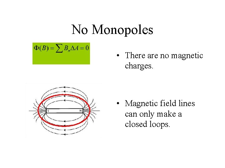 No Monopoles • There are no magnetic charges. • Magnetic field lines can only