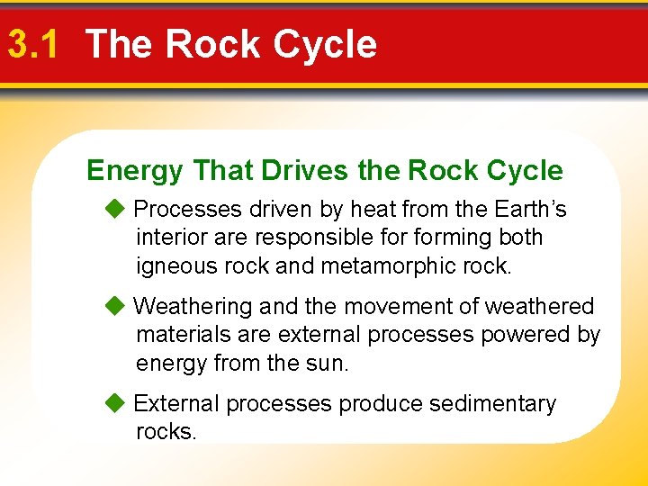 3. 1 The Rock Cycle Energy That Drives the Rock Cycle Processes driven by