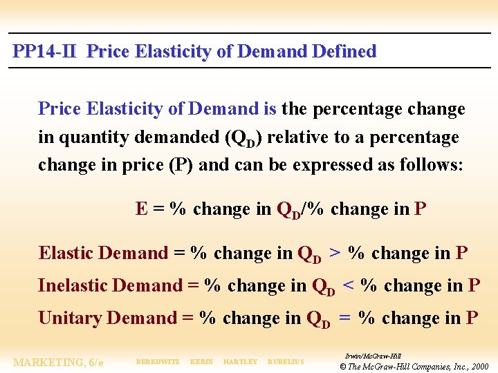 PP 14 -II Price Elasticity of Demand Defined Price Elasticity of Demand is the