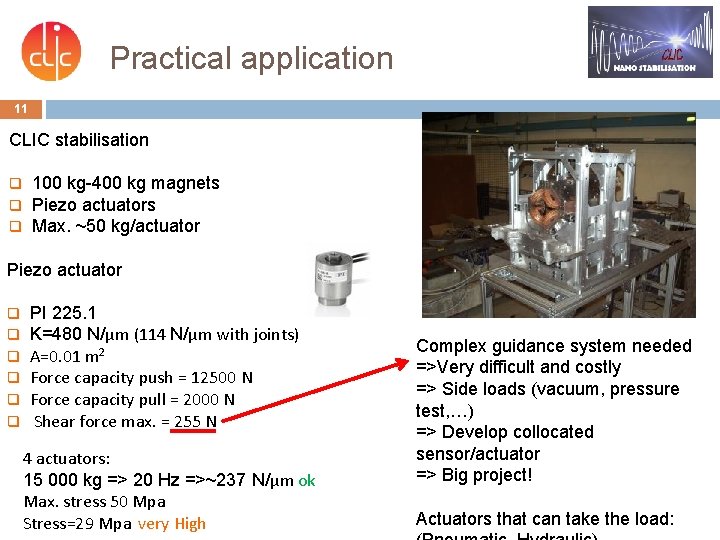 Practical application 11 CLIC stabilisation q q q 100 kg-400 kg magnets Piezo actuators