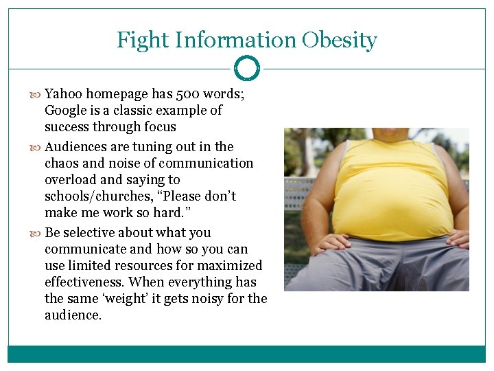 Fight Information Obesity Yahoo homepage has 500 words; Google is a classic example of