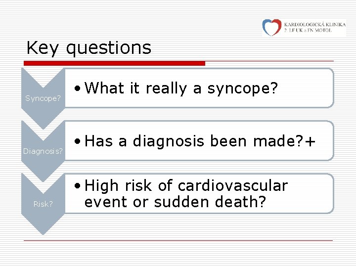 Key questions Syncope? Diagnosis? Risk? • What it really a syncope? • Has a