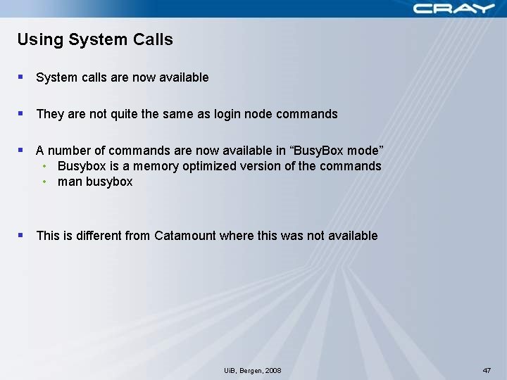 Using System Calls § System calls are now available § They are not quite