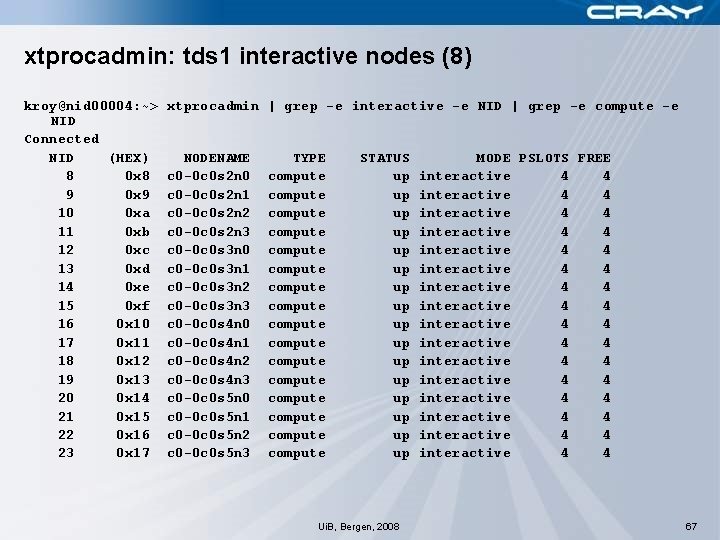 xtprocadmin: tds 1 interactive nodes (8) kroy@nid 00004: ~> NID Connected NID (HEX) 8