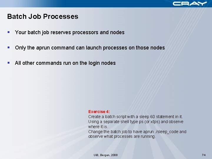Batch Job Processes § Your batch job reserves processors and nodes § Only the