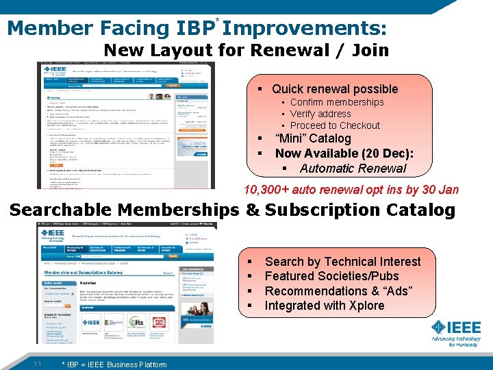 Member Facing IBP* Improvements: New Layout for Renewal / Join § Quick renewal possible