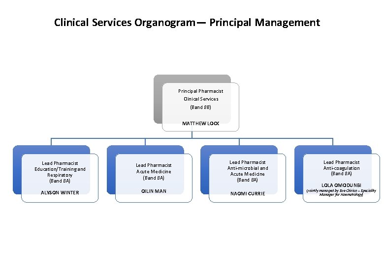 Clinical Services Organogram— Principal Management Principal Pharmacist Clinical Services (Band 8 B) MATTHEW LOCK