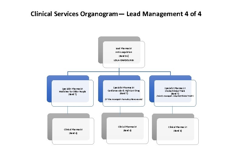 Clinical Services Organogram— Lead Management 4 of 4 Lead Pharmacist Anti-coagulation (Band 8 A)