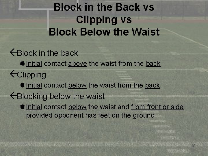 Block in the Back vs Clipping vs Block Below the Waist ßBlock in the