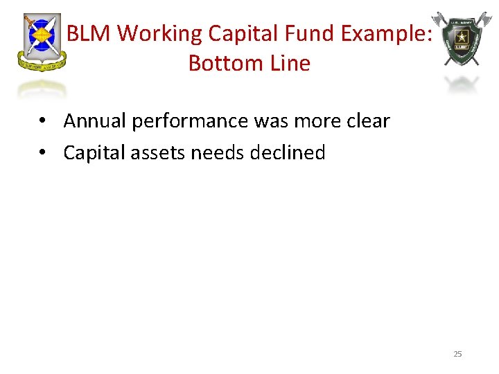 BLM Working Capital Fund Example: Bottom Line • Annual performance was more clear •