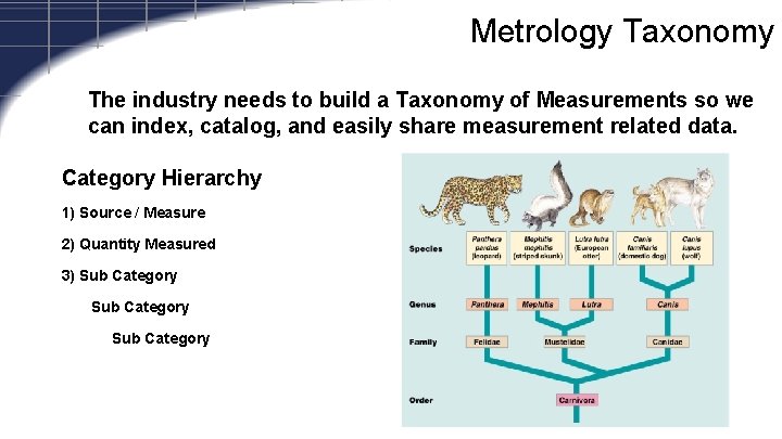 Metrology Taxonomy The industry needs to build a Taxonomy of Measurements so we can