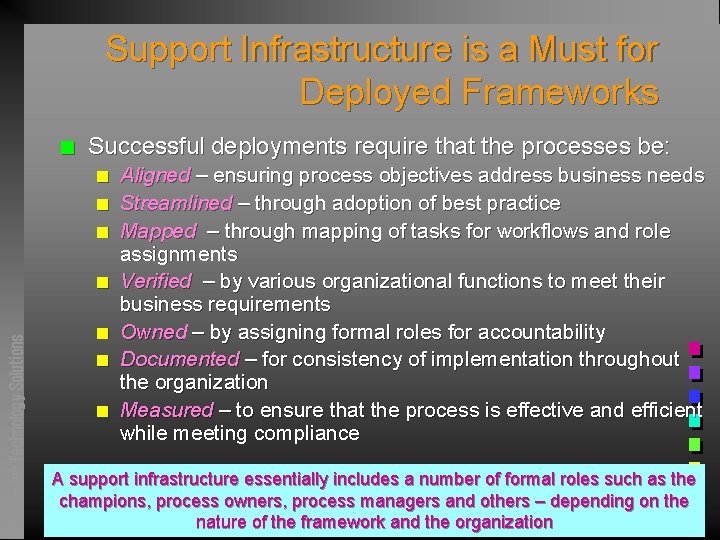 Support Infrastructure is a Must for Deployed Frameworks n Successful deployments require that the