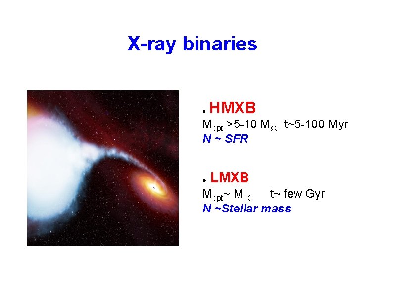X-ray binaries ● HMXB Mopt >5 -10 M☼ t~5 -100 Myr N ~ SFR