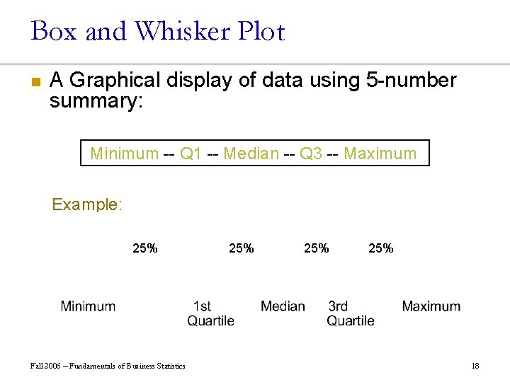 Box and Whisker Plot n A Graphical display of data using 5 -number summary: