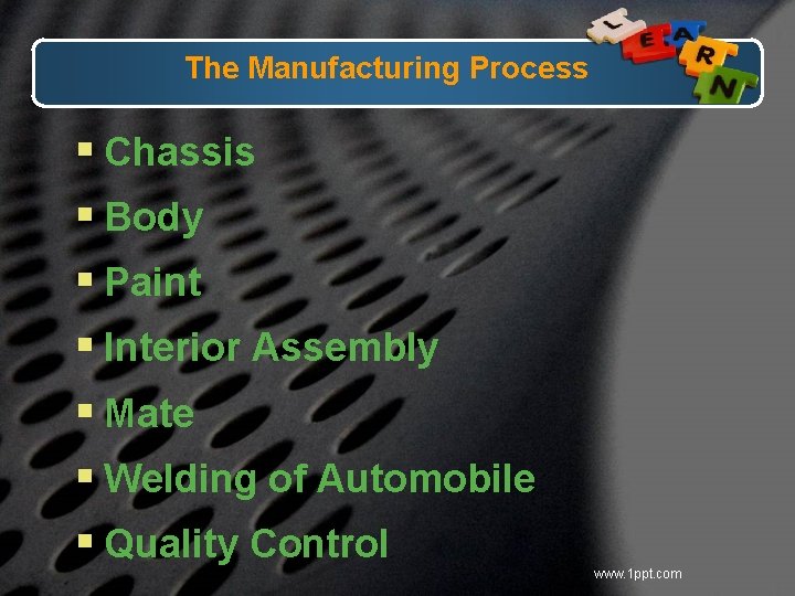 The Manufacturing Process § Chassis § Body § Paint § Interior Assembly § Mate