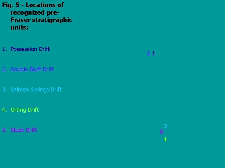 Fig. 5 - Locations of recognized pre. Fraser stratigraphic units: 1. Possession Drift 21