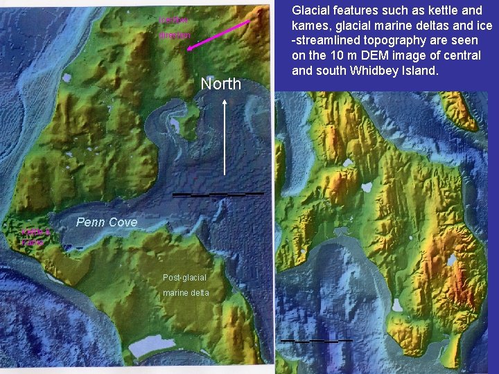 Ice-flow direction North Kettle & Kame Penn Cove Post-glacial marine delta Glacial features such