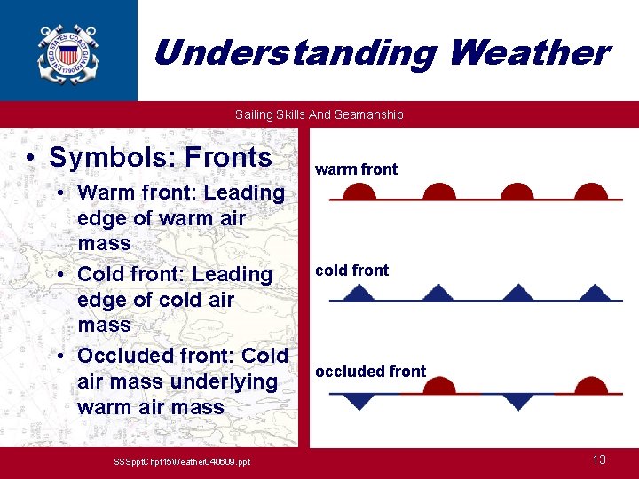 Understanding Weather Sailing Skills And Seamanship • Symbols: Fronts • Warm front: Leading edge