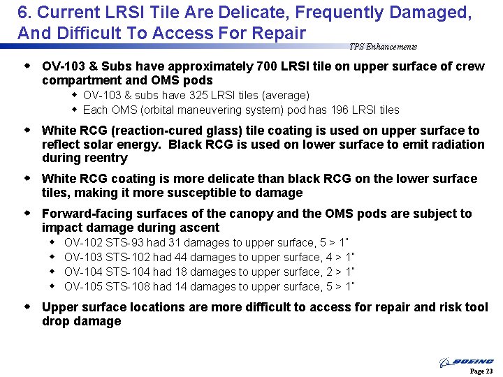 6. Current LRSI Tile Are Delicate, Frequently Damaged, And Difficult To Access For Repair