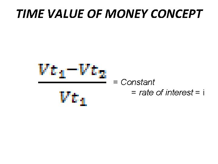 TIME VALUE OF MONEY CONCEPT = Constant = rate of interest = i 