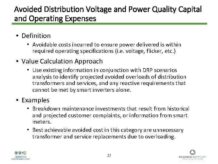 Avoided Distribution Voltage and Power Quality Capital and Operating Expenses • Definition • Avoidable
