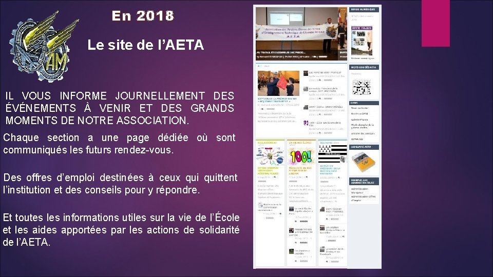 En 2018 Le site de l’AETA IL VOUS INFORME JOURNELLEMENT DES ÉVÉNEMENTS À VENIR