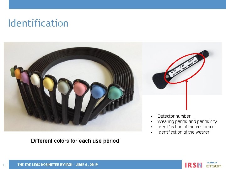 Identification • • Detector number Wearing period and periodicity Identification of the customer Identification