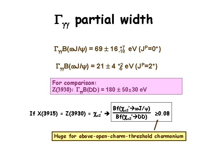 Ggg partial width +7 e. V (JP=0+) Ggg. B(w. J/ ) = 69 16