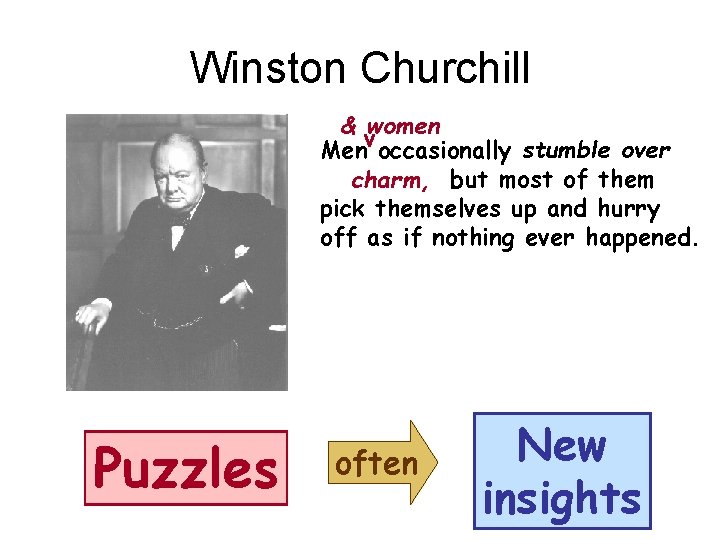 Winston Churchill & vwomen Men occasionally stumble over thecharm, truth, but most of them