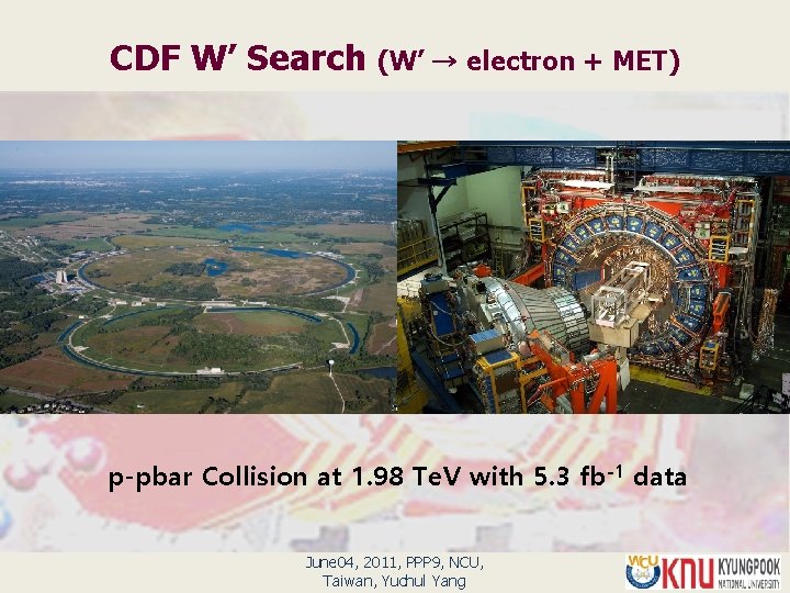 CDF W’ Search (W’ → electron + MET) p-pbar Collision at 1. 98 Te.
