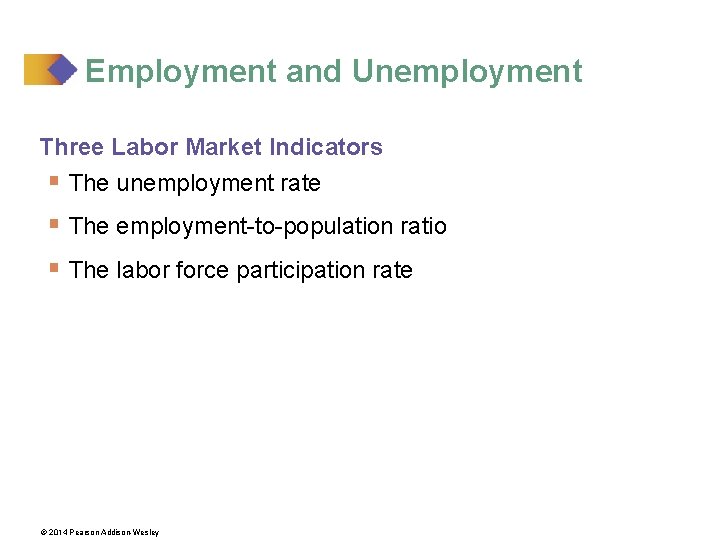 Employment and Unemployment Three Labor Market Indicators § The unemployment rate § The employment-to-population