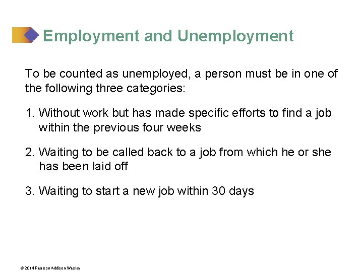 Employment and Unemployment To be counted as unemployed, a person must be in one