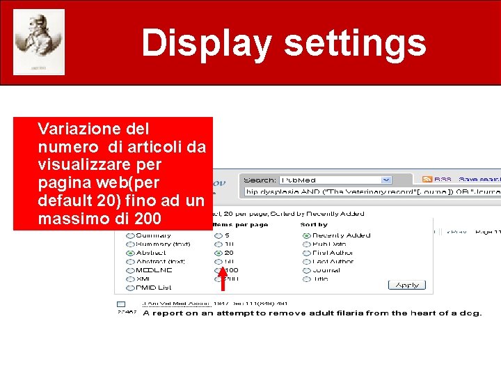 Display settings Variazione del numero di articoli da visualizzare per pagina web(per default 20)