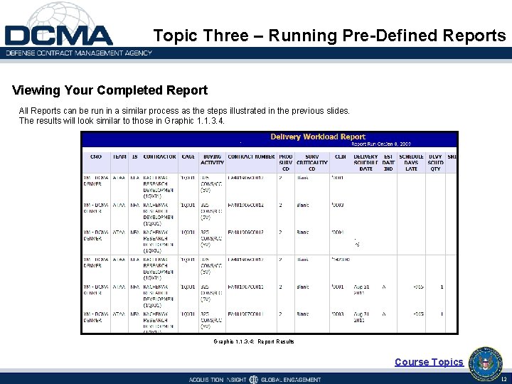 Topic Three – Running Pre-Defined Reports Viewing Your Completed Report All Reports can be