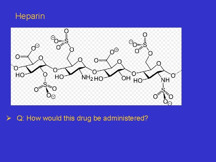 Heparin Ø Q: How would this drug be administered? 