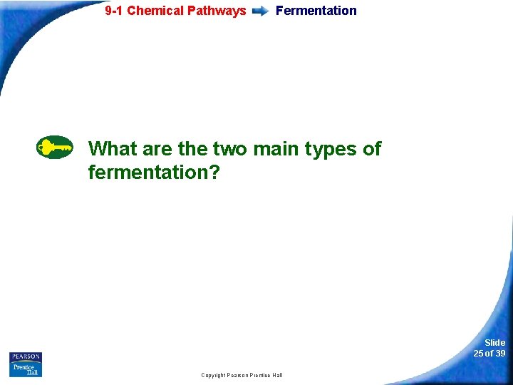 9 -1 Chemical Pathways Fermentation What are the two main types of fermentation? Slide