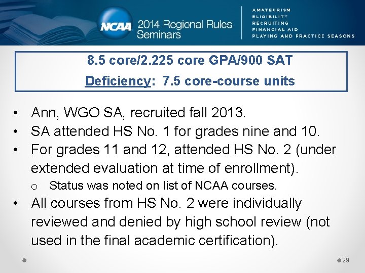 8. 5 core/2. 225 core GPA/900 SAT Deficiency: 7. 5 core-course units • Ann,