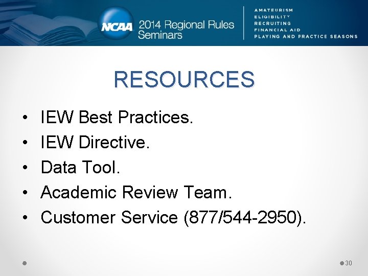 RESOURCES • • • IEW Best Practices. IEW Directive. Data Tool. Academic Review Team.